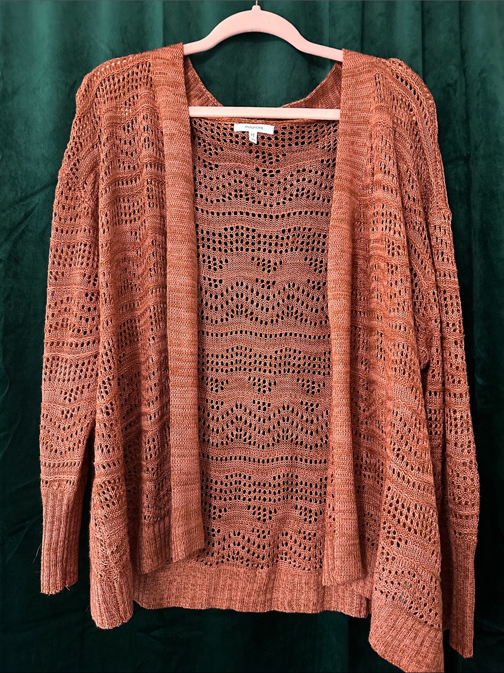 Open-Front Rust Knit Cardigan Sweater